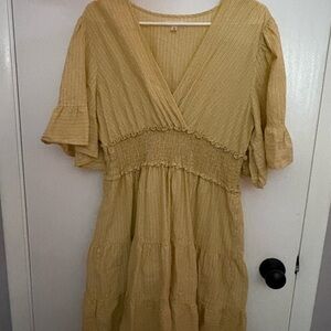 Max Studio Tan Midi Dress with Ruffle Sleeves